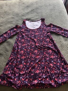 Mudd Plum Floral Cold-Shoulder Mini Dress with Pink Accents